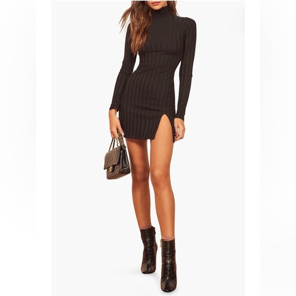 Reformation Dresses & Skirts - Reformation Women’s Libra Black Long Sleeve Mock Neck Cocktail Dress Size Large
